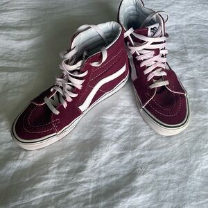 Vans Maroon and White High-Top Sneakers